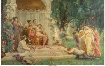 Psyché devant le trône de Vénus Henrietta Rae classique nue Peinture à l'huile